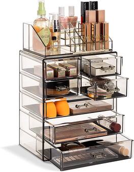 Sorbus - Clear Cosmetic Makeup Organizer Case & Display - Design -for Dresser, Bathroom, Vanity & Countertop - Black