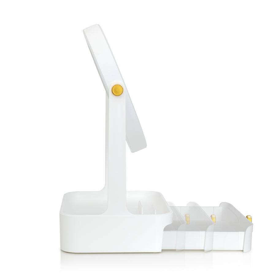 Left. Zadro - Back-to-School LED Lighted Makeup Mirror with 5X/1X Magnifications, Storage Drawer & Accessories Tray - White.