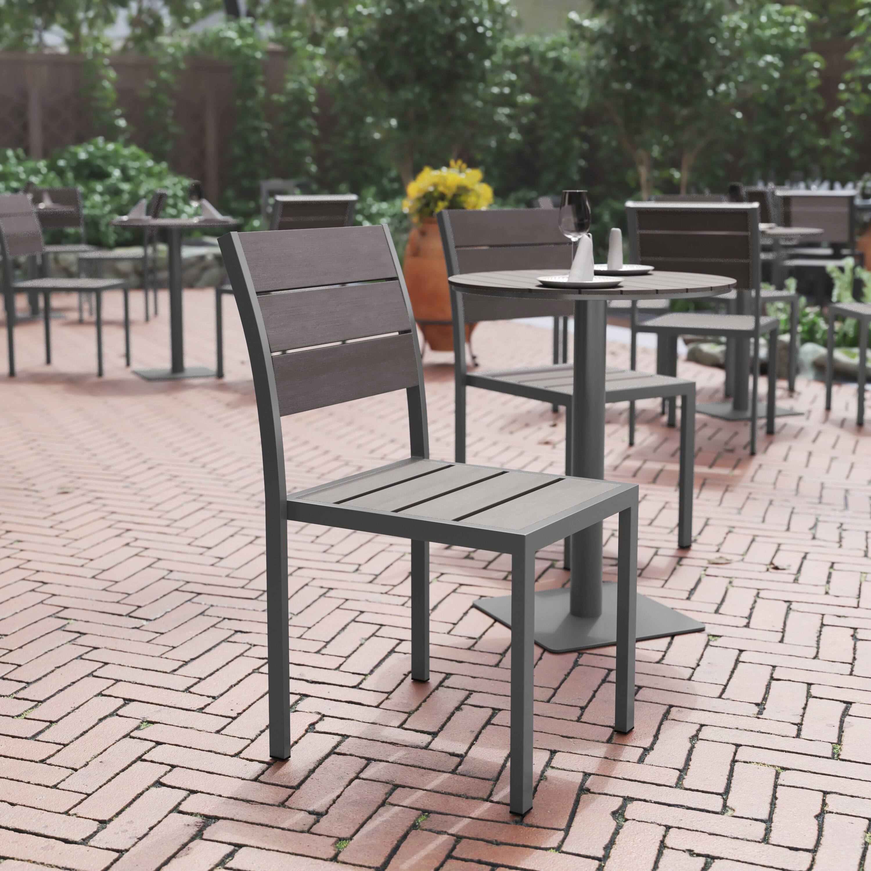 Alt View 1. Flash Furniture - Finch Commercial Grade Armless Patio Chair, Stackable Side Chair with Faux Teak Poly Slats and Metal Frame, Gray/Gray - Gray.