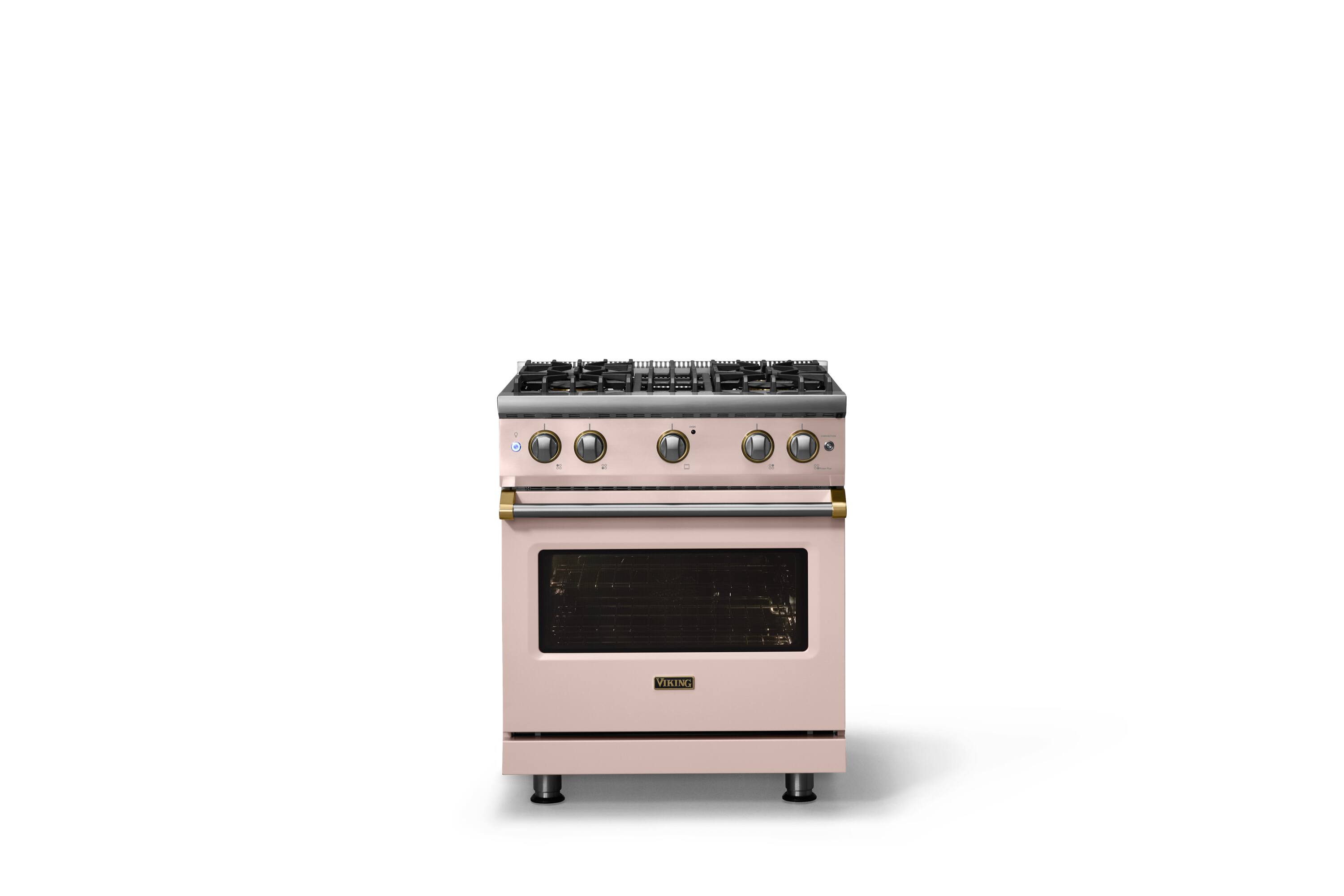 Alt View 1. Viking - 30 in. Wide Pro 5 Series 4.0 Cu. Ft. Freestanding Sealed 4 Burner Gas Convection Range - Blush/Brushed Brass - Blush.