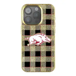 Keyscaper - NCAA - Arkansas Razorbacks Plaid Bling iPhone Case - 14 Pro - Gold