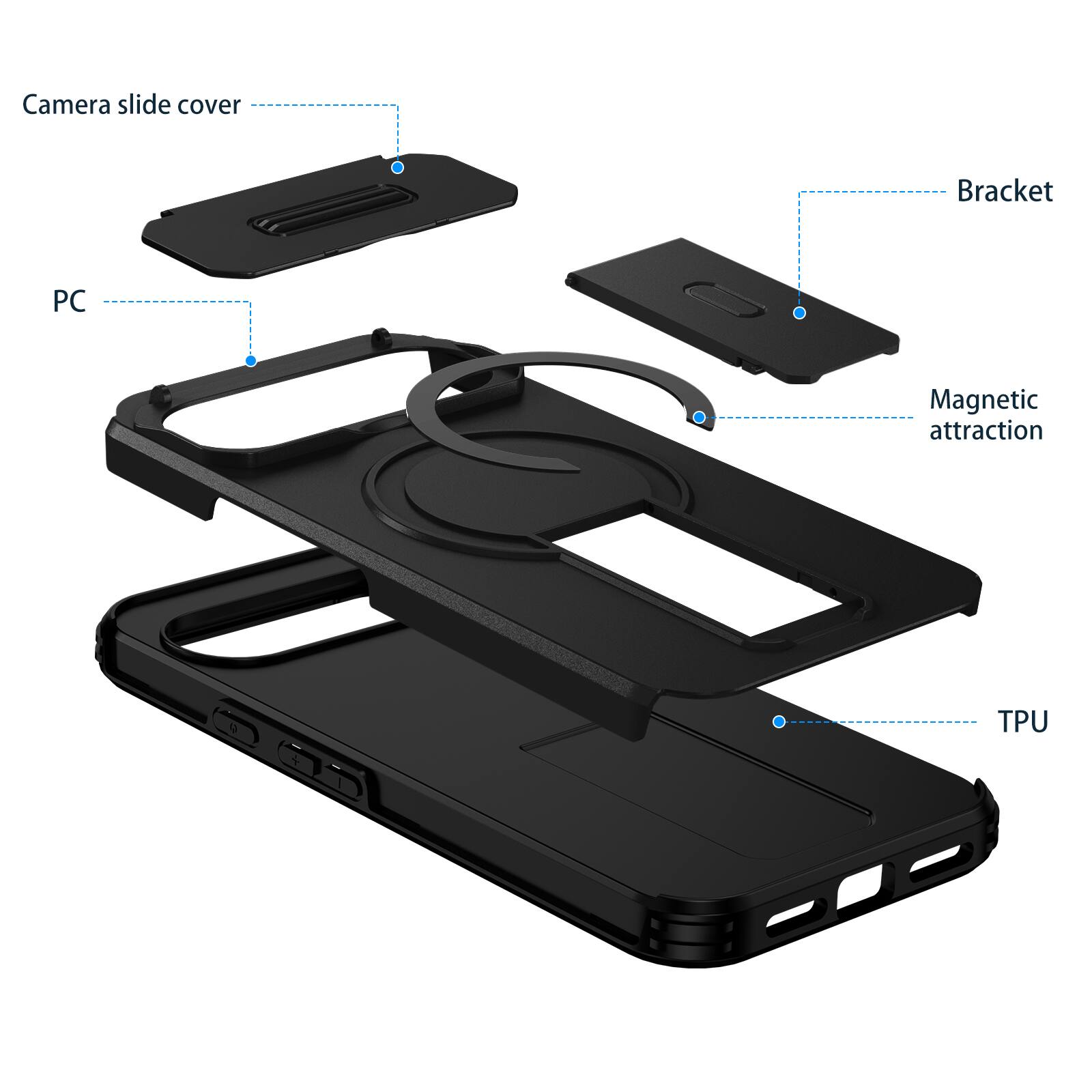 Camera slide cover  
Bracket  
PC  
Magnetic attraction  
TPU
