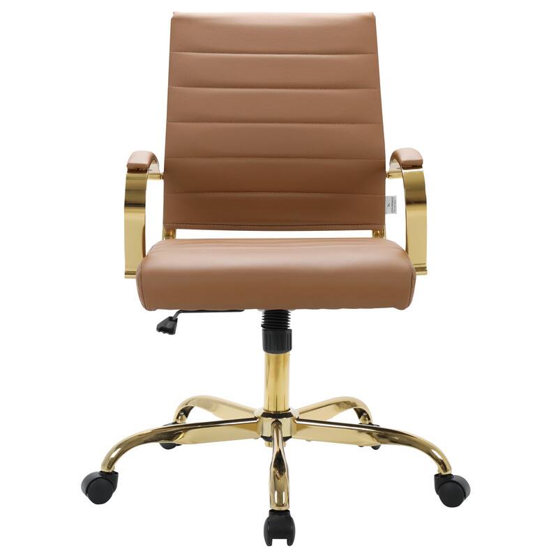 LeisureMod - Benmar Leather Office Chair with Gold Accents, Adjustable Height, Swivel, Ergonomic Design for Home Office or Workspace - Brown - Thumbnail 4