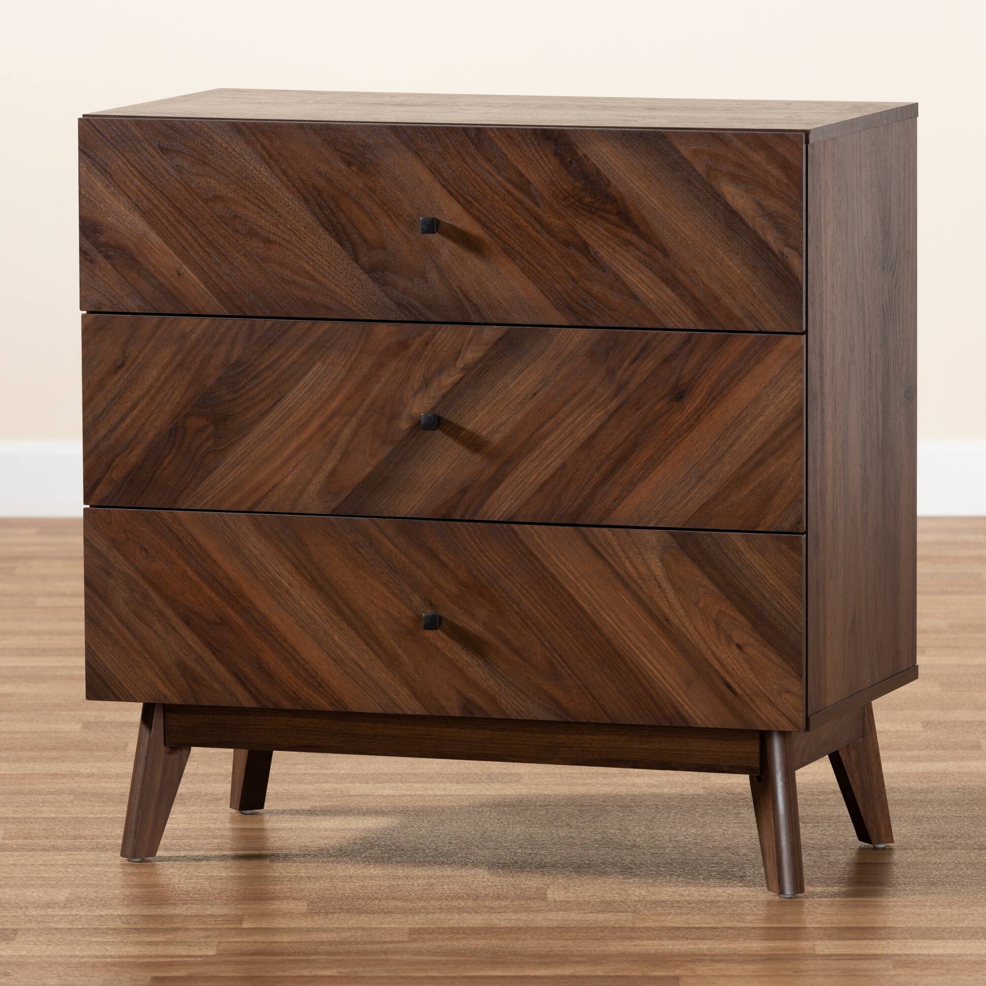 Alt View 5. Baxton Studio - Hartman Mid-Century Modern Finished Wood 3-Drawer Storage Chest - Walnut Brown.