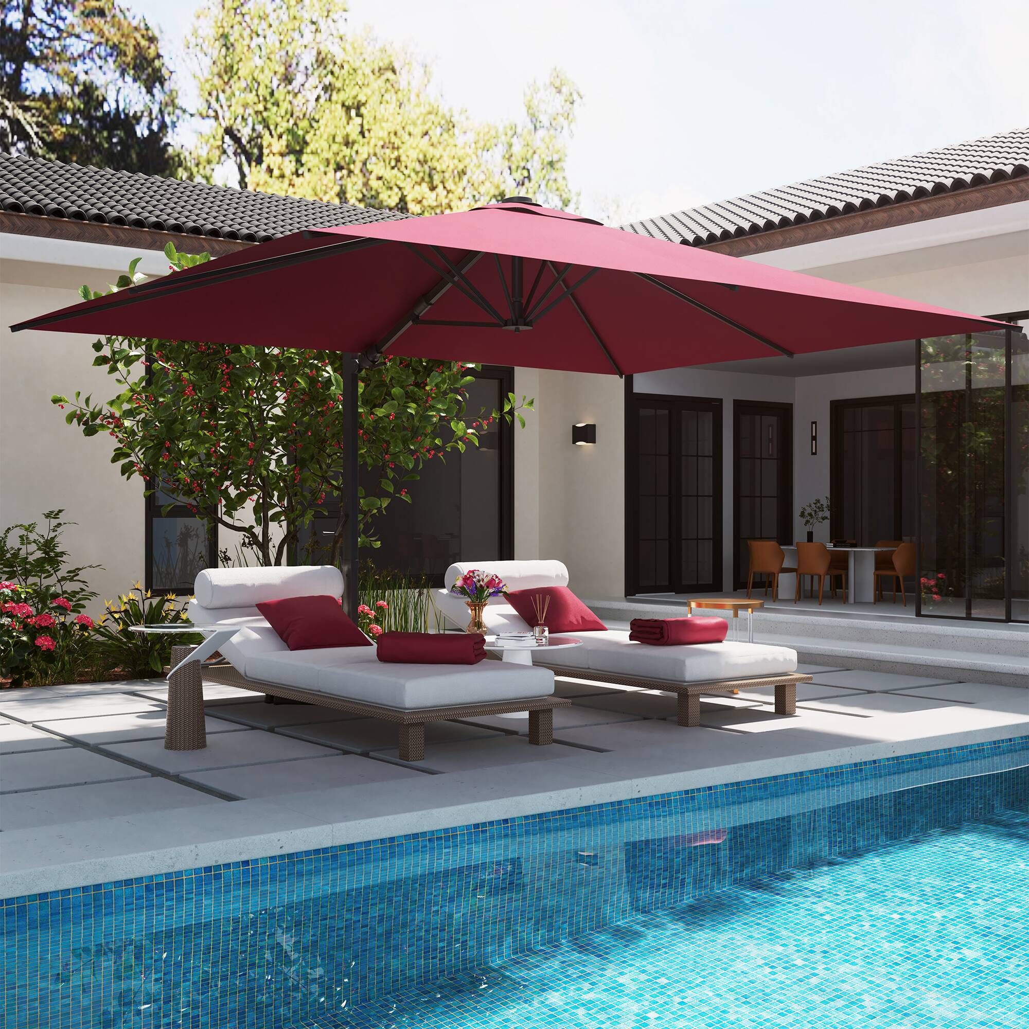 Alt View 1. Mondawe - 10x13ft Patio Cantilever Umbrella Square Large Offset Sun Umbrella with Bluetooth Speaker - Red.