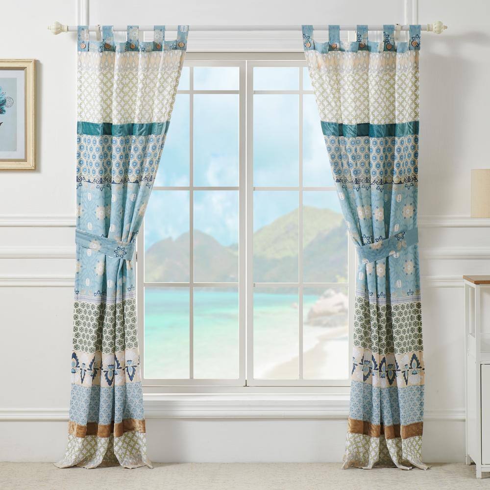 Left. Greenland Home Fashions - Greenland Home Fashions Thalia Stylized Florals and Geometric Prints Bohemian  Panel Pair Each Panel 42"x84" Blue - Blue.
