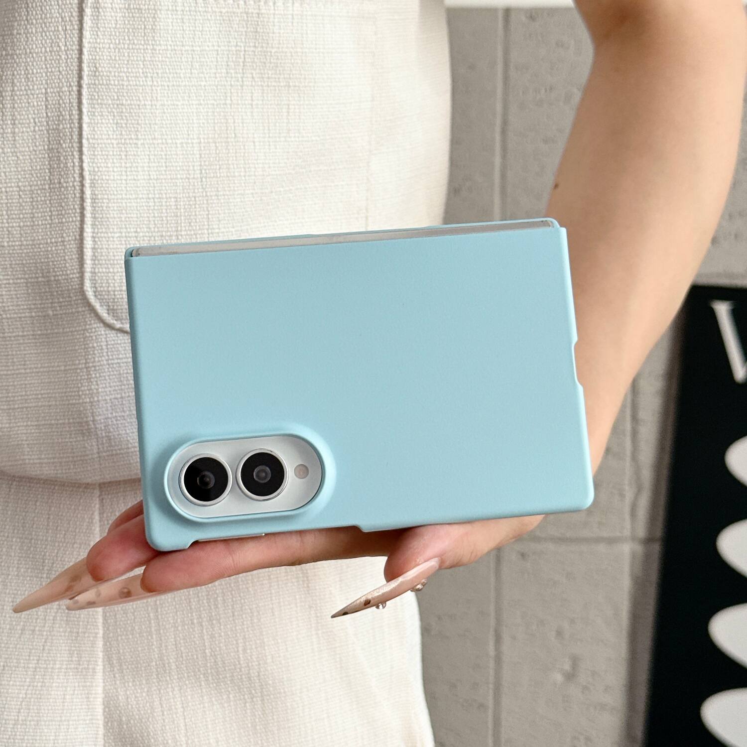Left. Dteck - for Samsung Galaxy Z Fold8 Rugged Slim Case with Built-in Tempered Glass Protector,Skin-Friendly Shockproof PC Cover - Skyblue.
