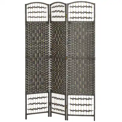Front. Homcom - 3 Panel Room Divider, Folding Privacy Screen, 5.6' Room Separator, Wave Fiber Freestanding Partition Wall Divider - gray.