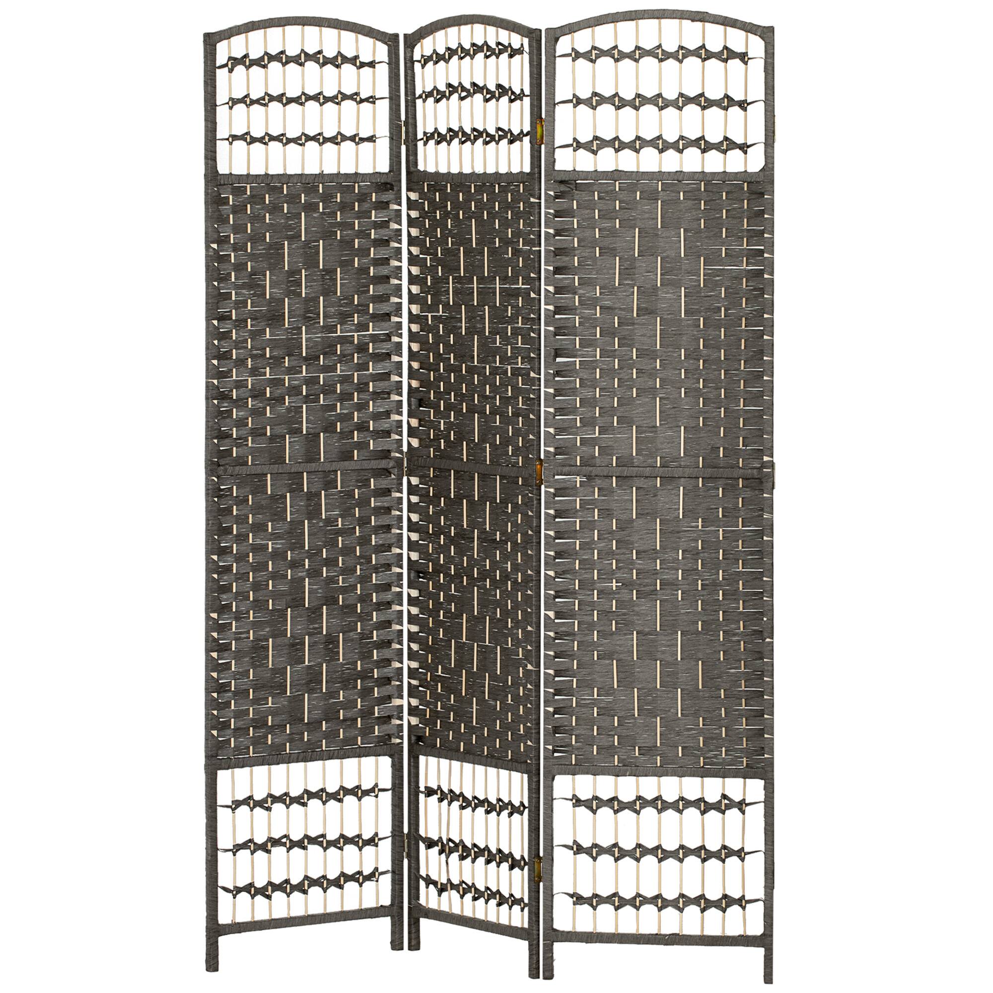 Front. Homcom - 3 Panel Room Divider, Folding Privacy Screen, 5.6' Room Separator, Wave Fiber Freestanding Partition Wall Divider - gray.