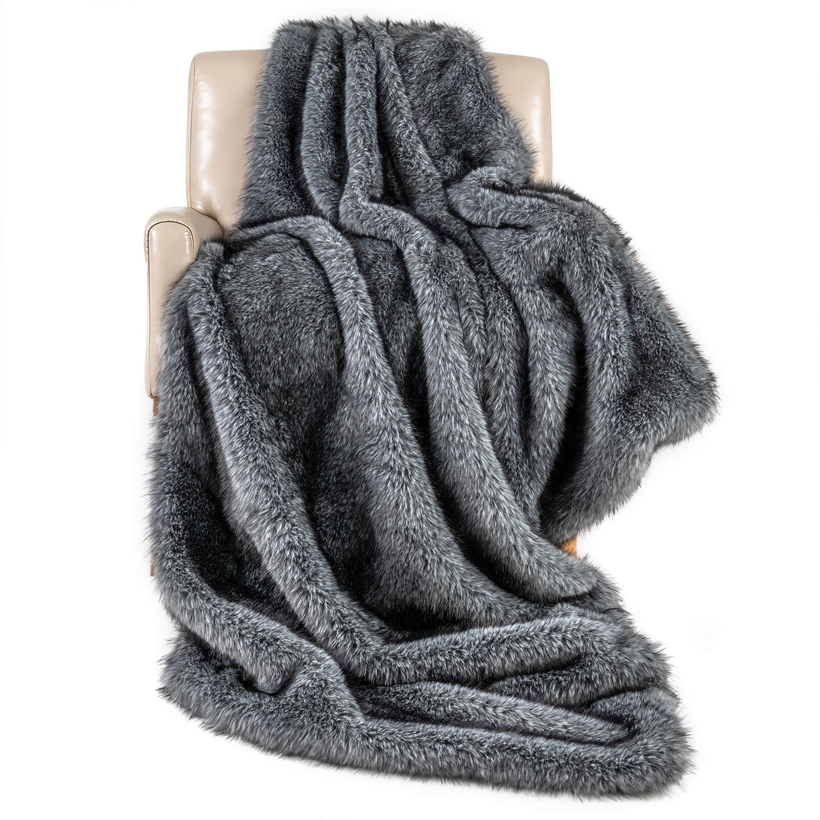 Alt View 9. Costway - Costway Fluffy Faux Fur Throw Blanket 740GSM Soft Fuzzy Luxury Faux Wolf Fur Blanket - Gray.