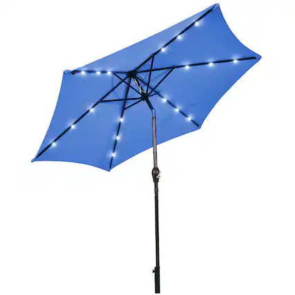 Front. Costway - 9' Solar LED Lighted Patio Market Umbrella Tilt Adjustment Crank Lift - Blue.