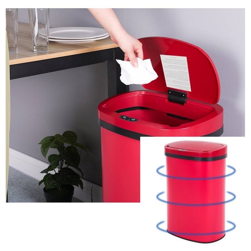 Left. Hivvago - Red 13 Gallon Stainless Steel Motion Sensor Trash Can - Red.