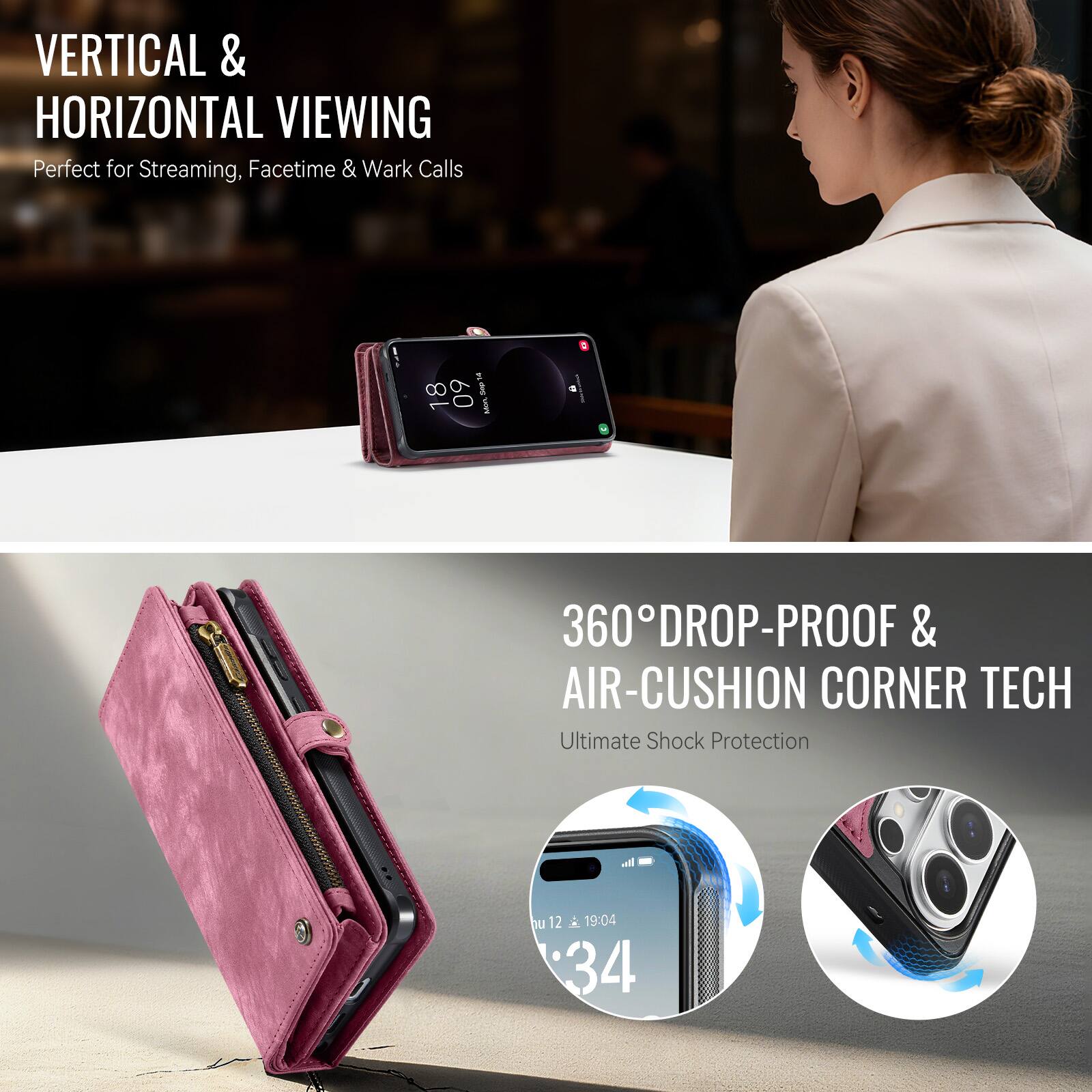 VERTICAL & HORIZONTAL VIEWING  
Perfect for Streaming, Facetime & Work Calls  

360° DROP-PROOF & AIR-CUSHION CORNER TECH  
Ultimate Shock Protection