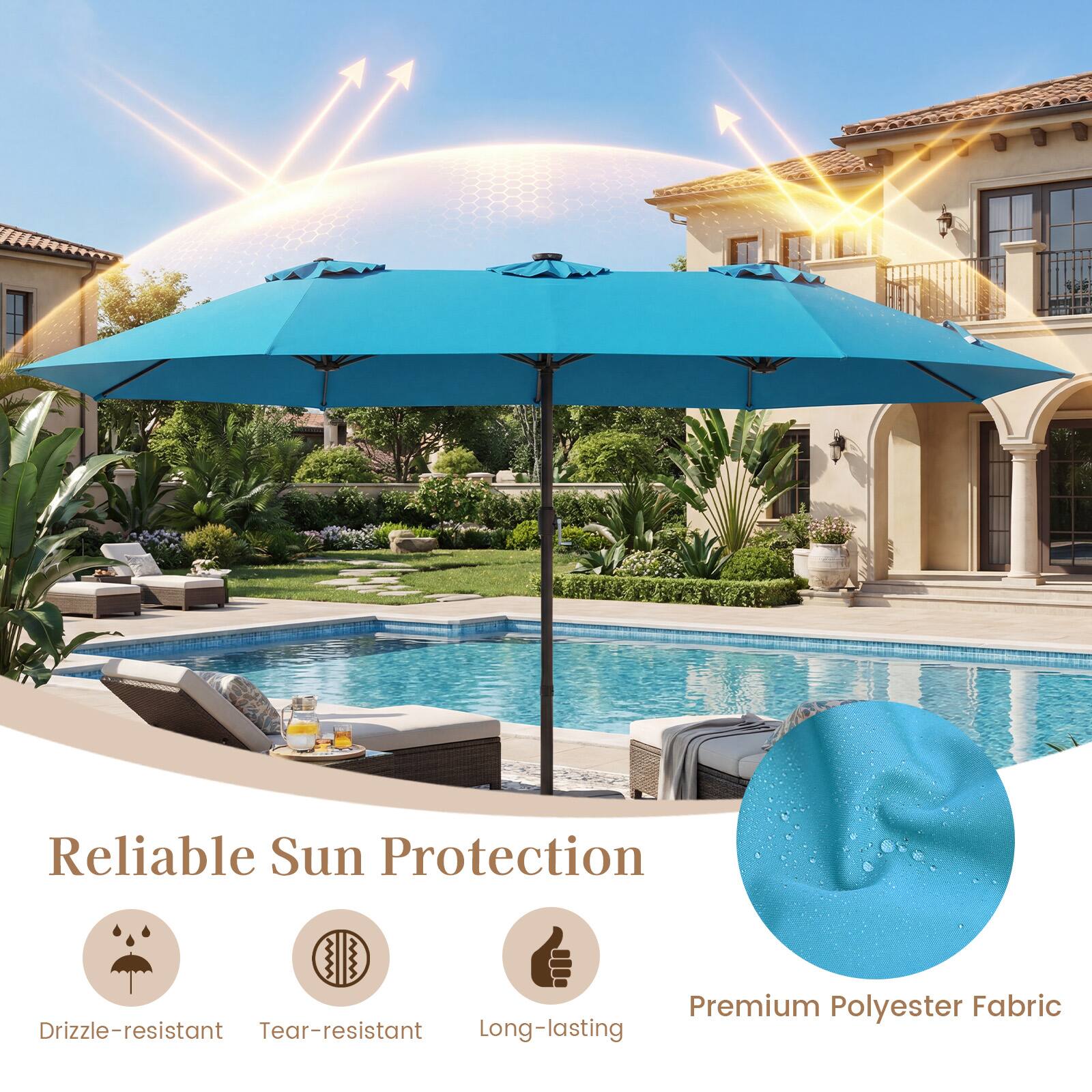 Reliable Sun Protection  
Premium Polyester Fabric  
Drizzle-resistant  
Tear-resistant  
Long-lasting