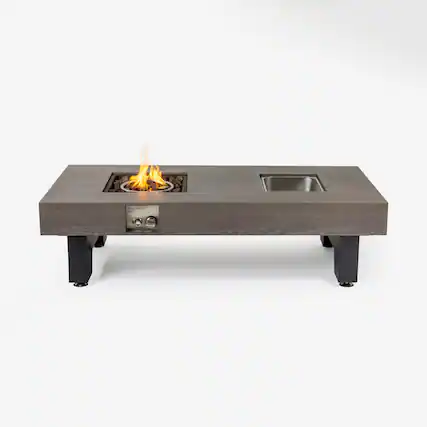 Front. PexFix - 54 in. Iron Fire Pit Table w/ Ice Bucket Design & Waterproof Cover – Perfect for Patios & Outdoor Entertaining - Grey.