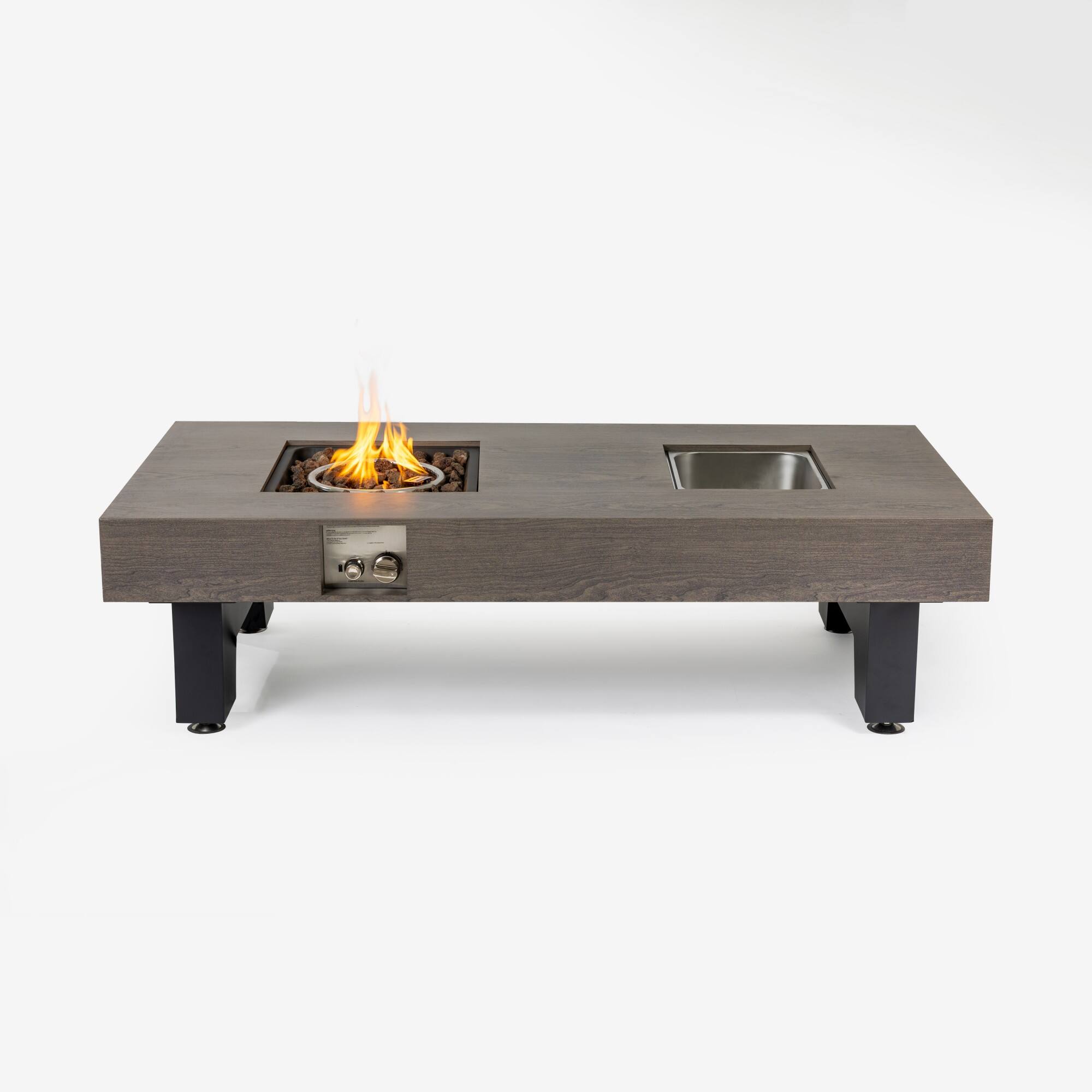 Front. PexFix - 54 in. Iron Fire Pit Table w/ Ice Bucket Design & Waterproof Cover – Perfect for Patios & Outdoor Entertaining - Grey.