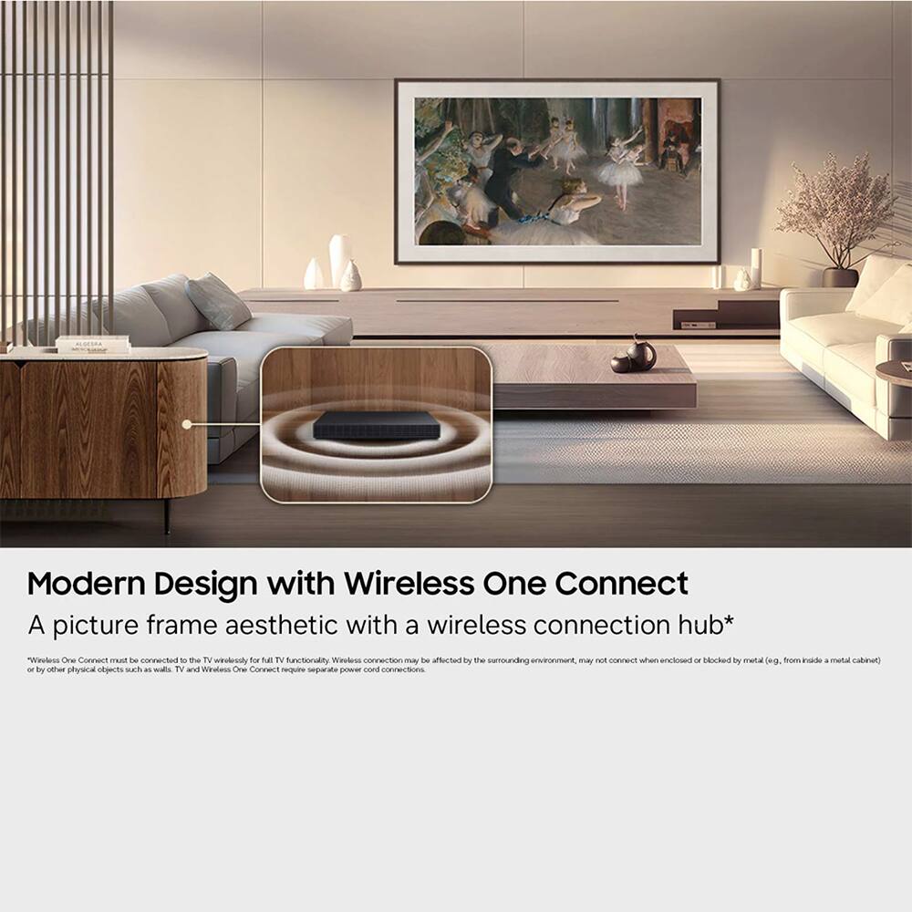 ALGEBRA

Modern Design with Wireless One Connect  
A picture frame aesthetic with a wireless connection hub*  
"Weless One Connect must be connected to the TV wirelessly for full TV functionality. Wireless connection may be affected by the surrounding environment, may not connect when enclosed or blocked by metal (e.g., from inside a metal cabinet) or by other physical objects such as walls. TV and Wireless One Connect require separate power cord connections."