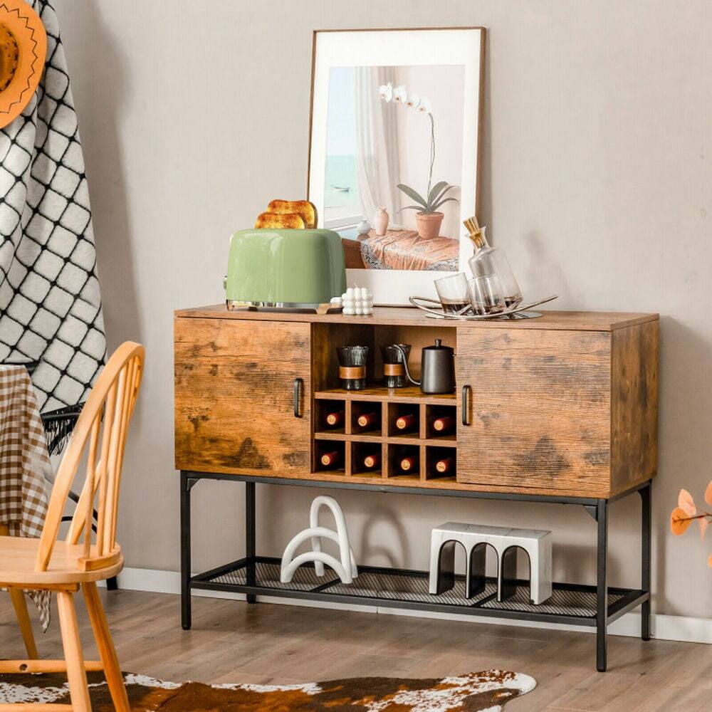Left. Pefilos - Industrial Kitchen Buffet Sideboard, Sideboard with Wine Rack and 2 Doors, Cabinet for Indoor, Rustic Brown - Brown.