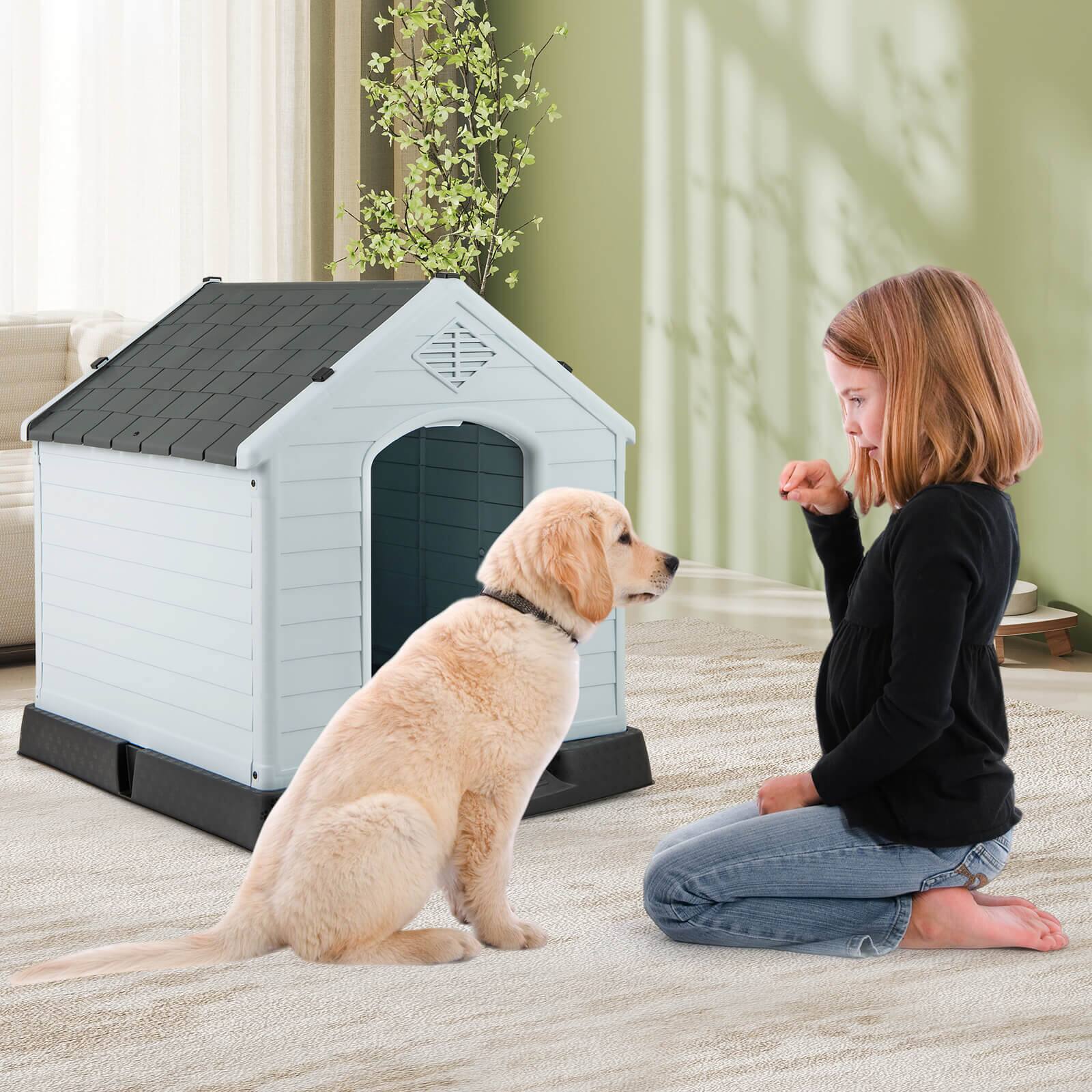 Alt View 3. Costway - Costway Enduring Waterproof Plastic Dog House Puppy Shelter w/Sloping Roofs Indoor Outdoor Dog House.
