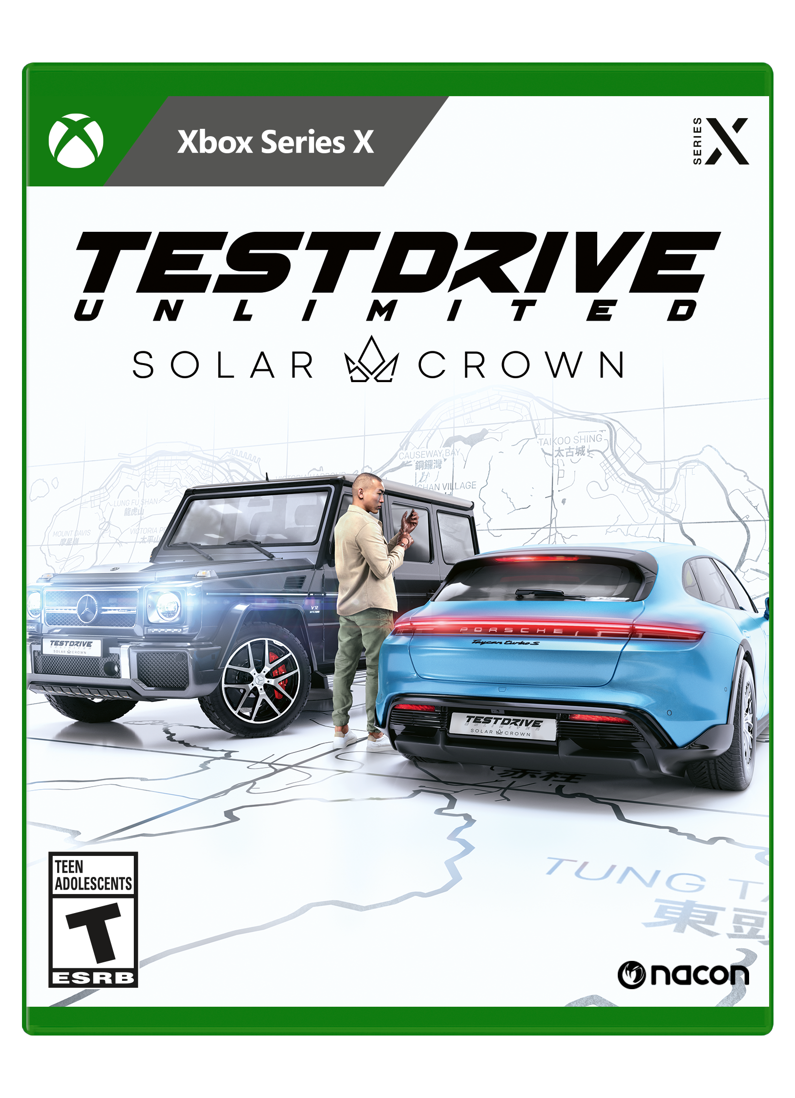Xbox Series X  
TESTDRIVE UNLIMITED  
SOLAR CROWN  

TEEN ADOLESCENTS  
ESRB  

naccon  

TUNG T