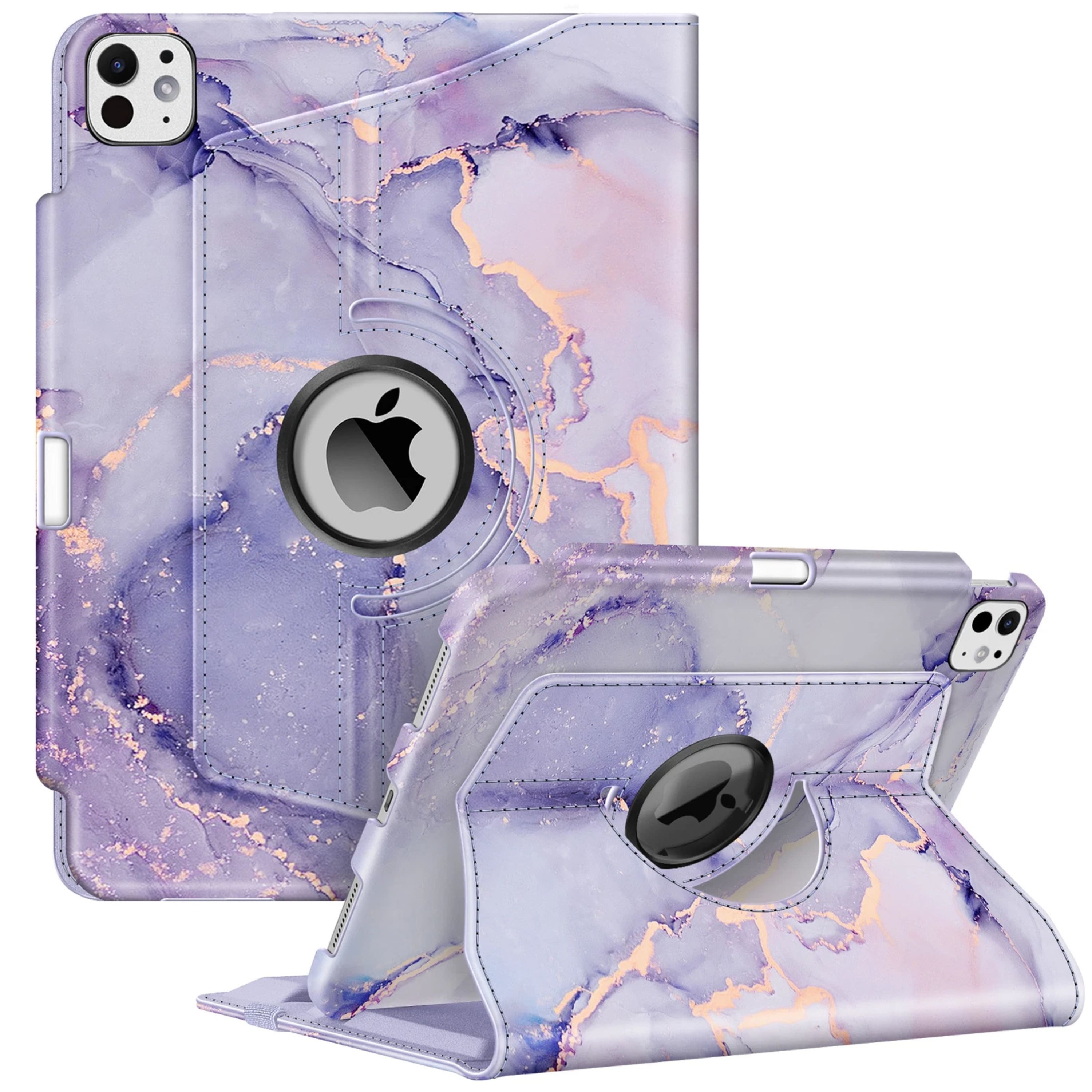 Kitcheniva - Adjustable Rotating Case For iPad Pro 11 Inch M4 2024 Sleep Wake Design Lilac Purple - Lilac Marble