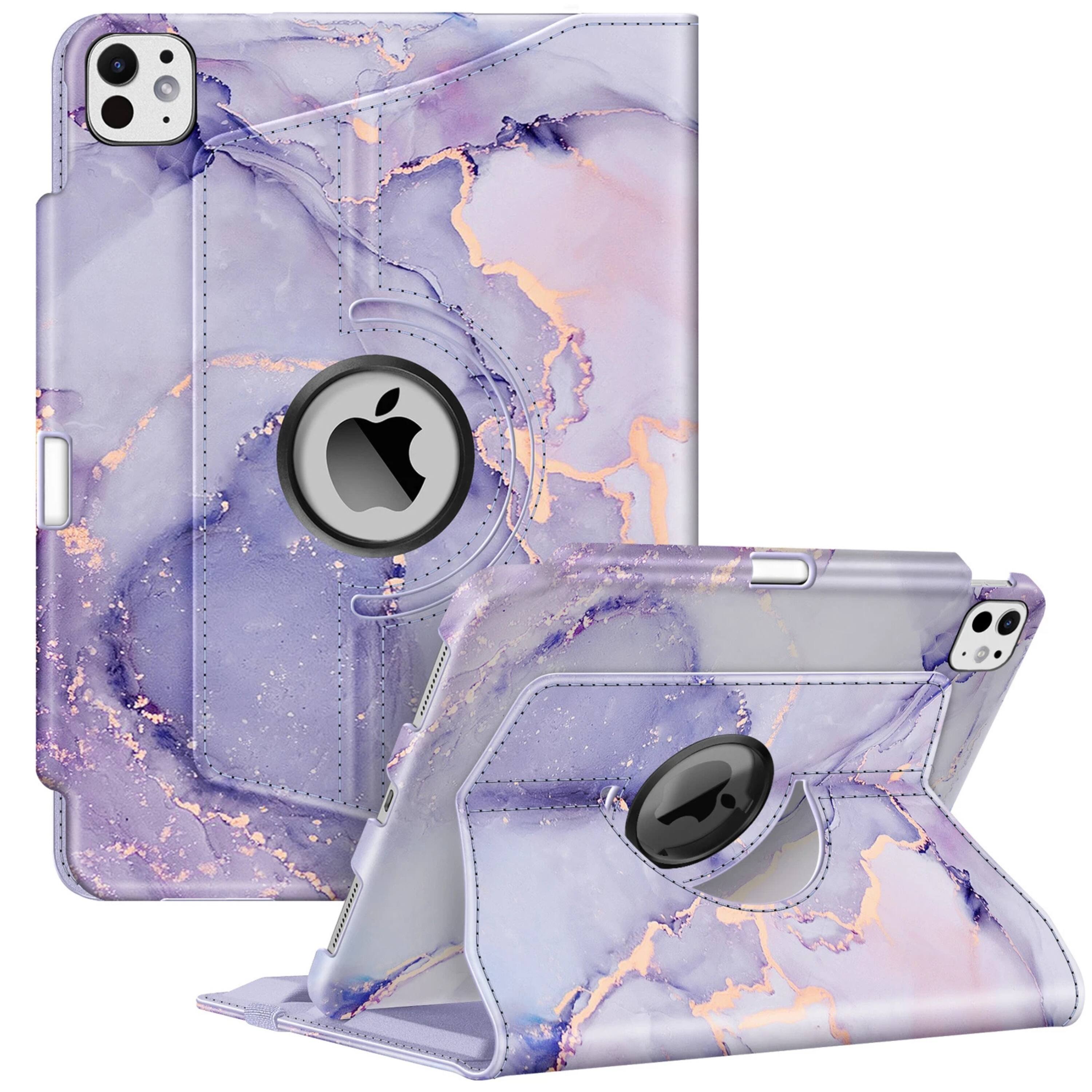 Front. Kitcheniva - Adjustable Rotating Case For iPad Pro 11 Inch M4 2024 Sleep Wake Design Lilac Purple - Lilac Marble.