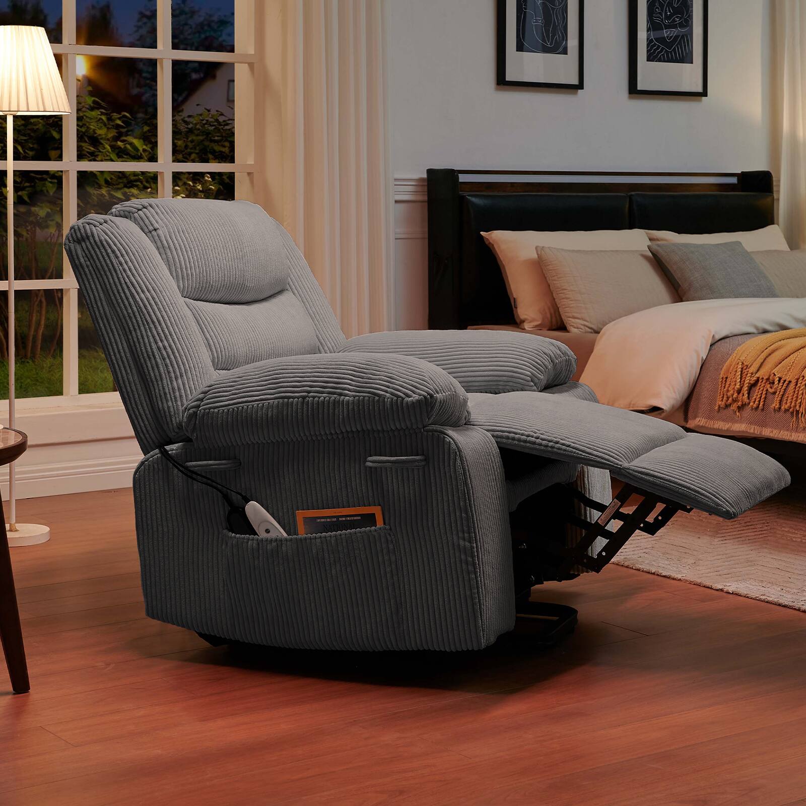 Left. Bestier - Living Room Bedroom Power Lift Recliner Chair with Massage Modern Reclining Chair - Gray.