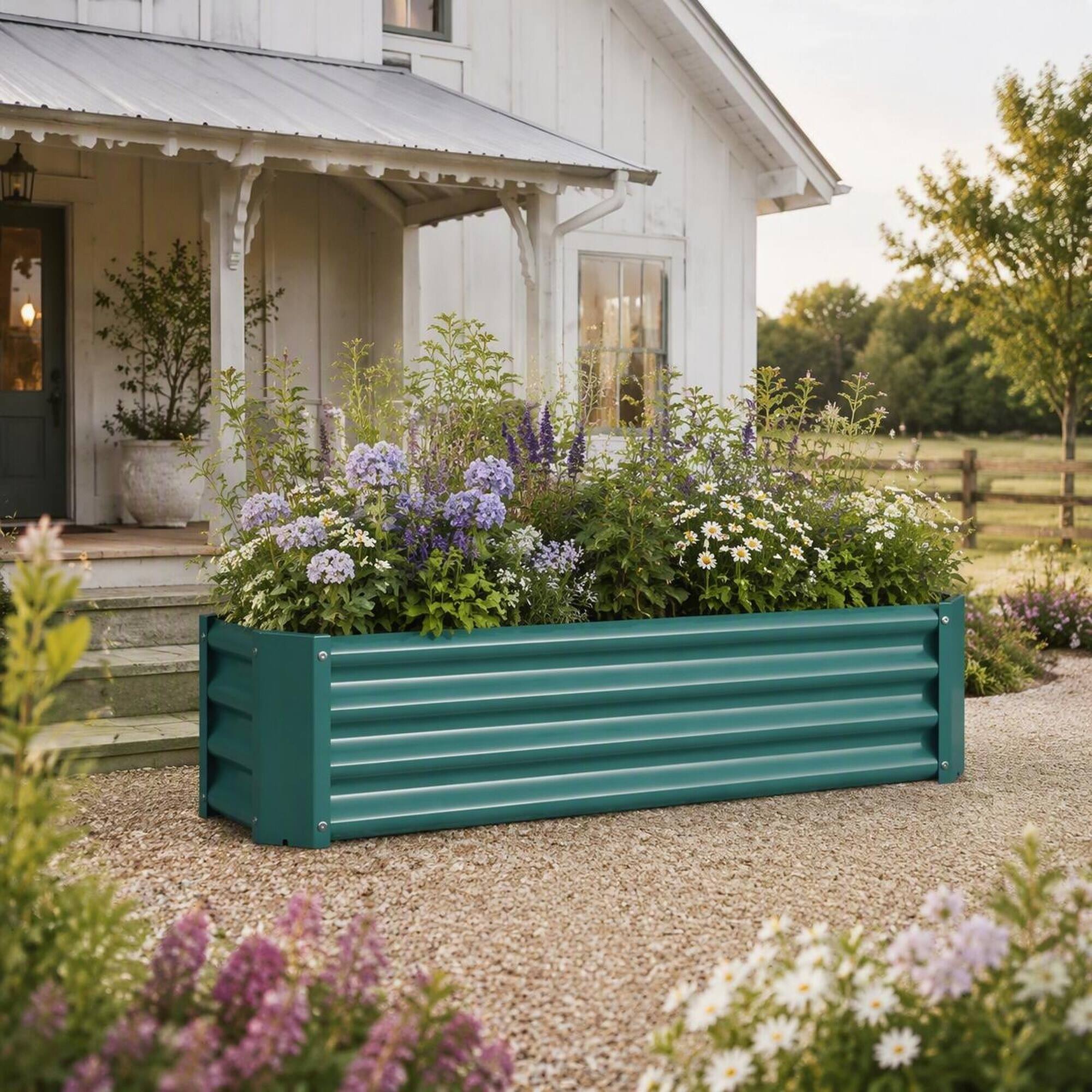 Angle. RYHNUYNE - Raised Garden Bed 4x2x1 ft Galvanized Metal Rectangle Planter for Vegetables Flowers Herbs with Open Bottom - Green.