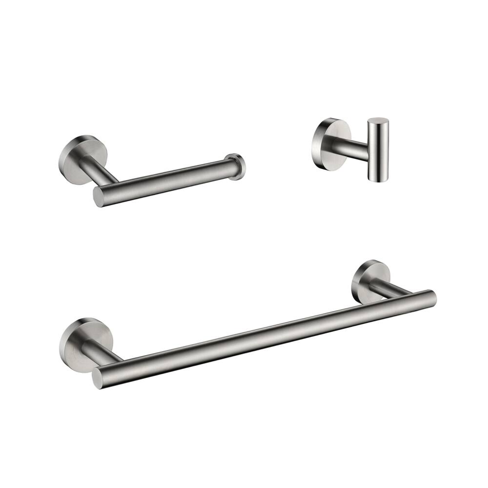 Front. JUJABU - 3-Pieces Towel Bar Bathroom Hardware Accessories Set Brushed Nickel - Brushed Nickel.