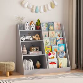 Z-Edge - Kids Bookshelf and Toy Storage Organizer, 4 Tier Wooden Kids Book Shelf with Bookcase Display Stand for Kids Room - Gray