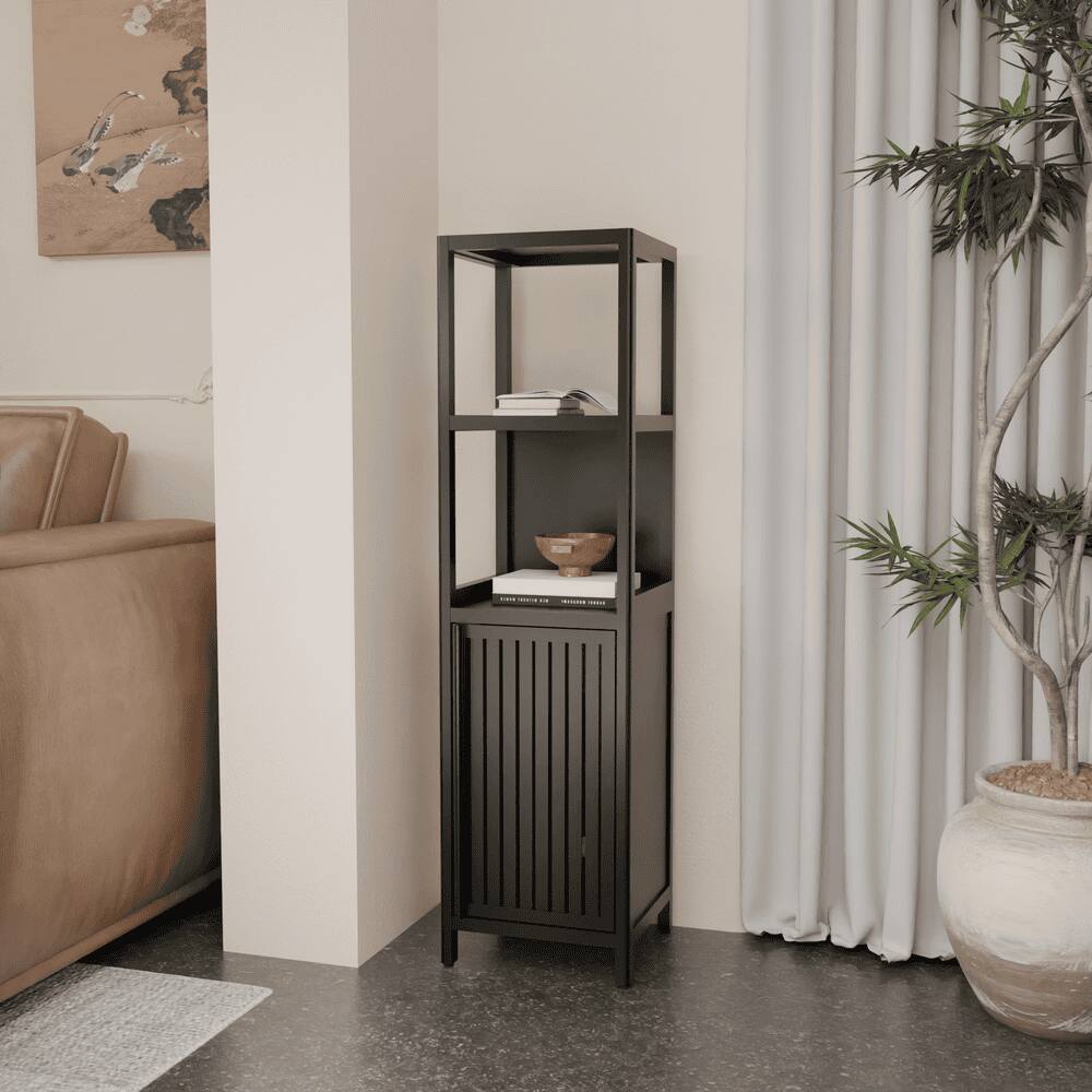 Alt View 5. Kadyn - A 52-foot-tall Black linen tower bamboo storage cabinet, Suitable for main living spaces - Black.