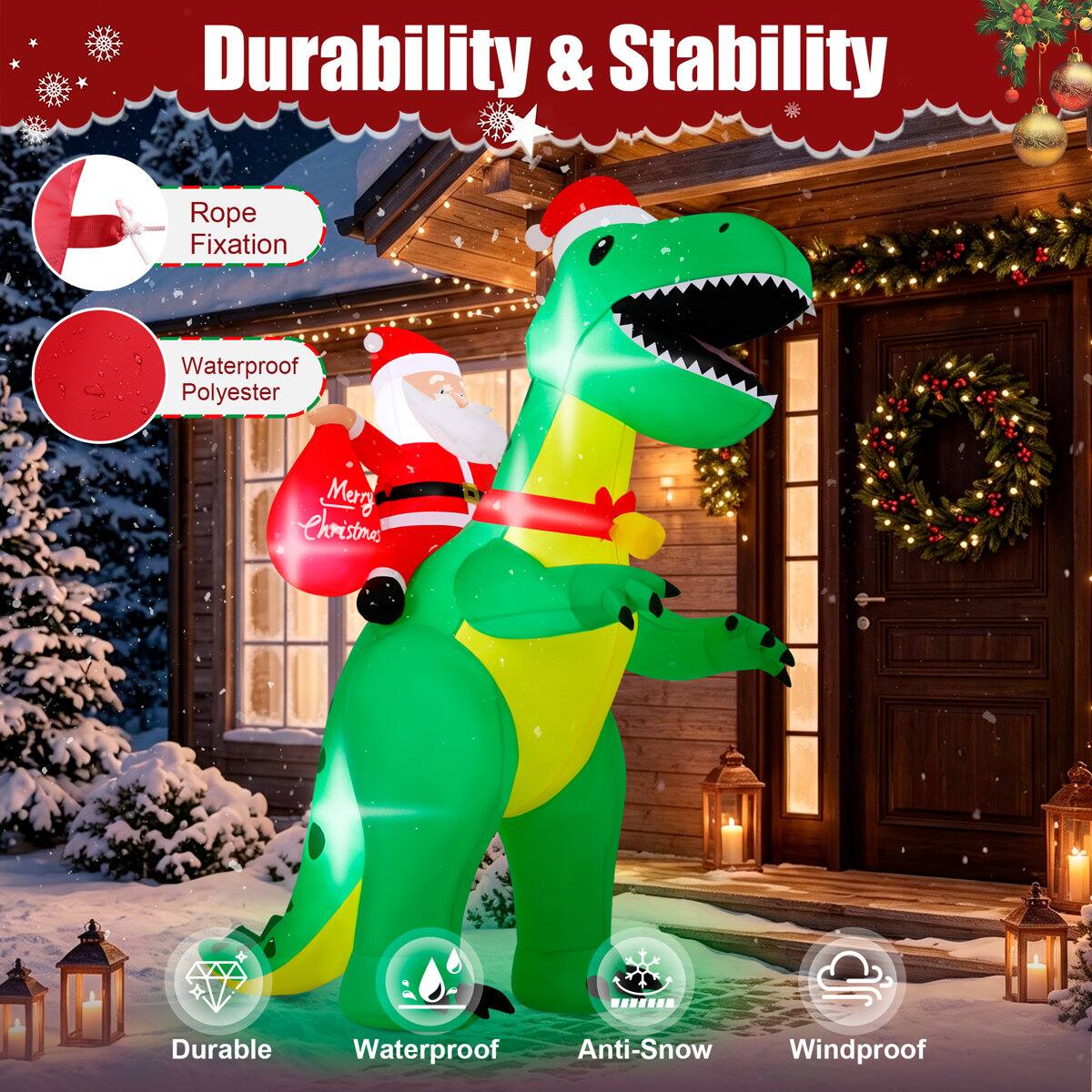 Durability & Stability

- Rope Fixation
- Waterproof Polyester
- Durable
- Waterproof
- Anti-Snow
- Windproof