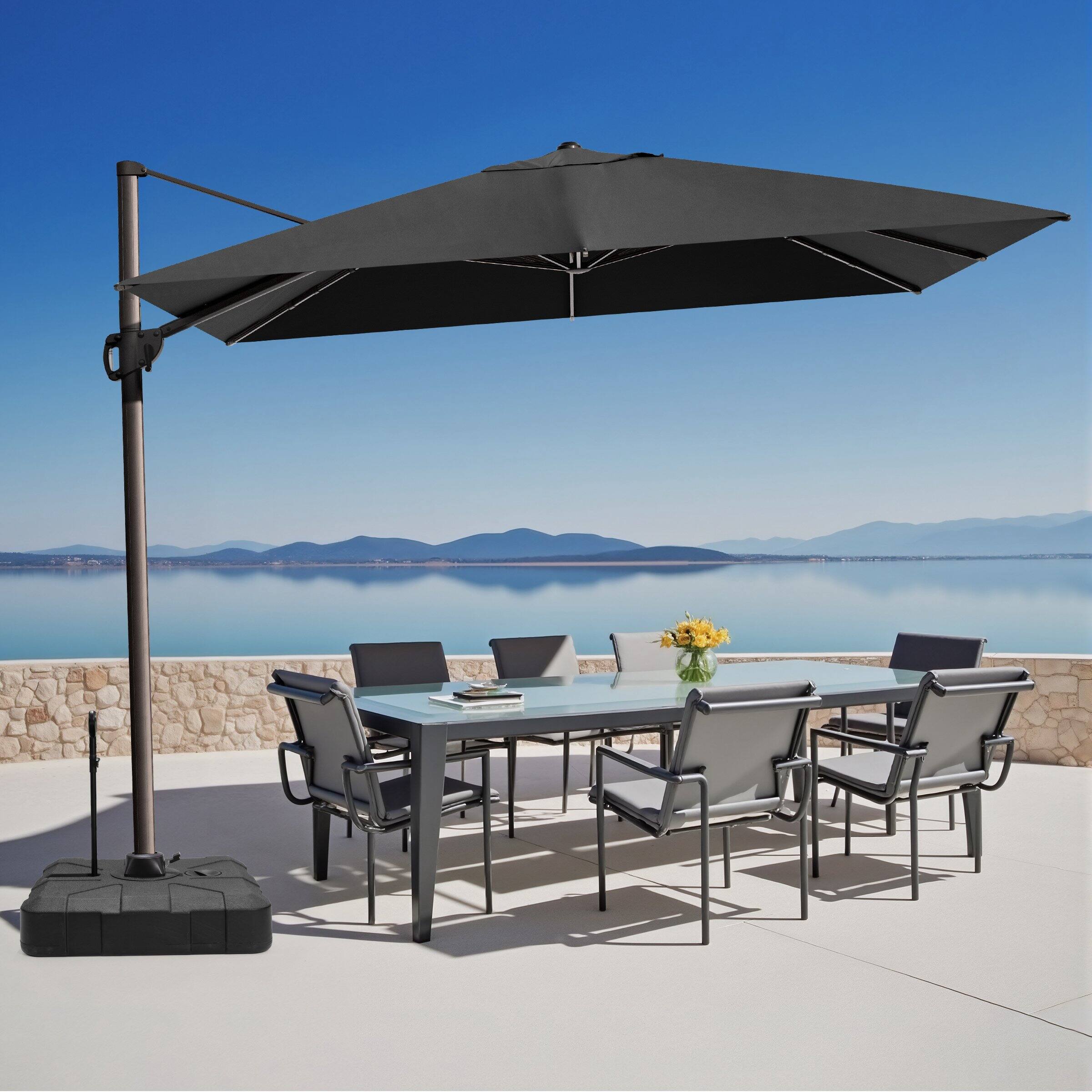 Angle. Crestlive Products - Crestlive Products 12-ft Aluminum Tan Slide-tilt Cantilever Patio Umbrella with base - Black.