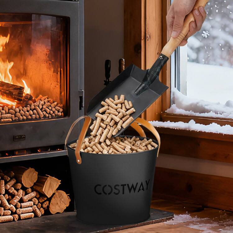 Back. Mondawe - Ash Bucket Set of 2 Metal Coal Ash Can Set with 11.5 Gal and 8.5 Gal Bucket for Fireplace Fire Pits - Black.