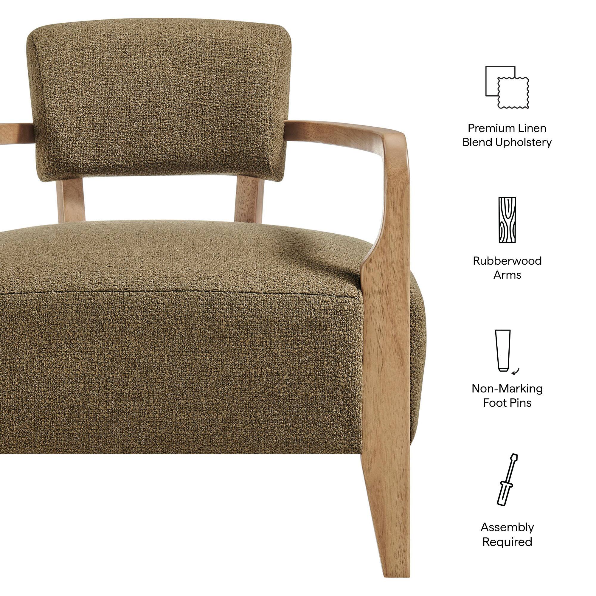 Premium Linen Blend Upholstery  
Rubberwood Arms  
Non-Marking Foot Pins  
Assembly Required
