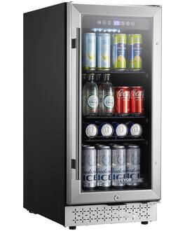 VEVOR - Beverage Refrigerator Cooler, 88 Can Beverage Fridge, Mini Fridge with Glass Door - Stainless Steel