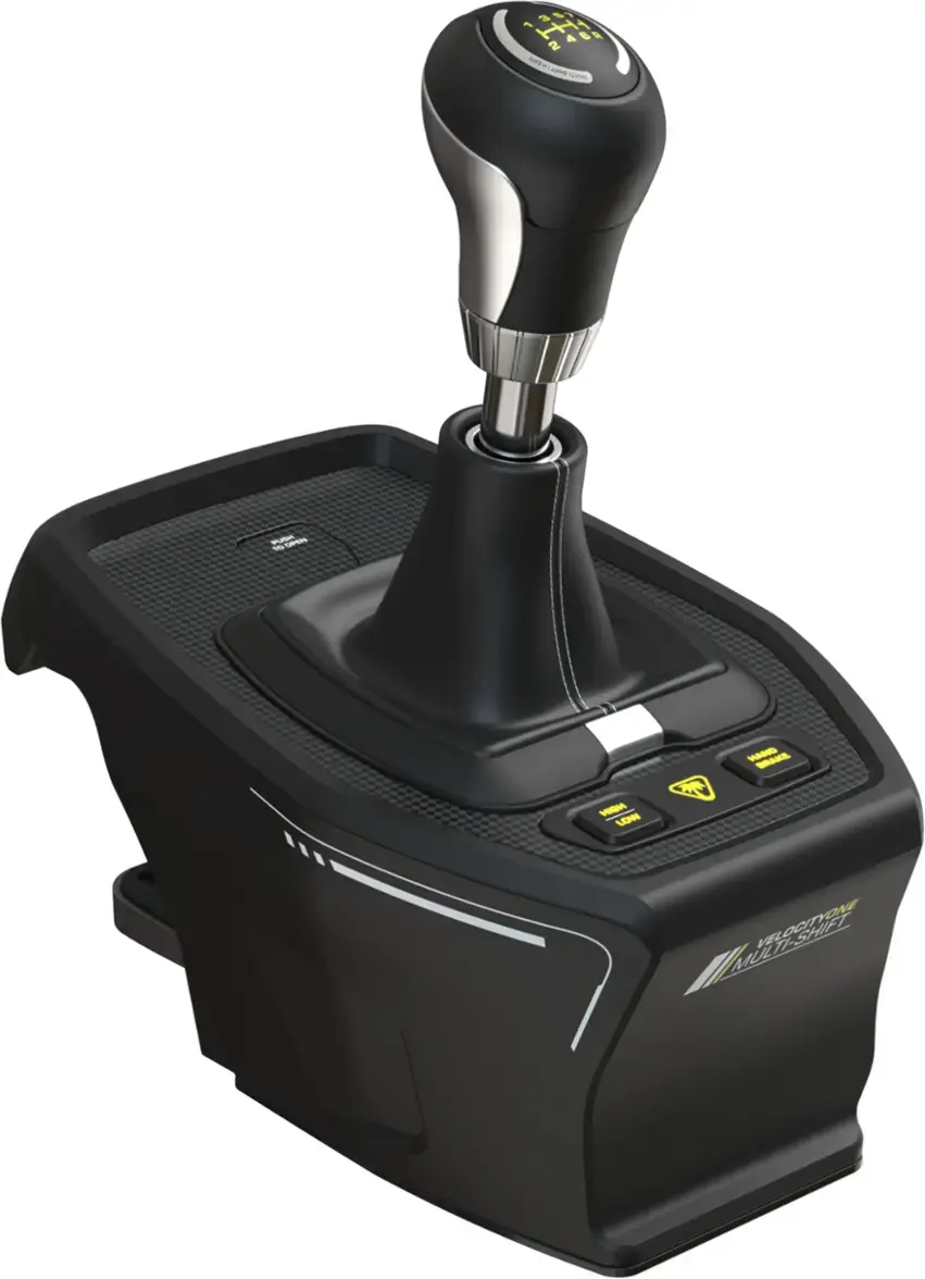 The text on the image reads: "131 1 246k 2 0 N DO - 1 H - VG L MULTI-SHIFT VELOCITYONE SHIFT." This text is likely related to the steering wheel controller, as it may provide information about the controller's features or settings. However, without more context or understanding of the specific product, it is difficult to provide a more accurate description of the text.