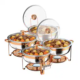 Winado - 4 Pieces 5QT Stainless Steel Chafing Dish Set with Glass Lids & Diamond Handles & Stackable Storage for Party Catering - Rose Gold