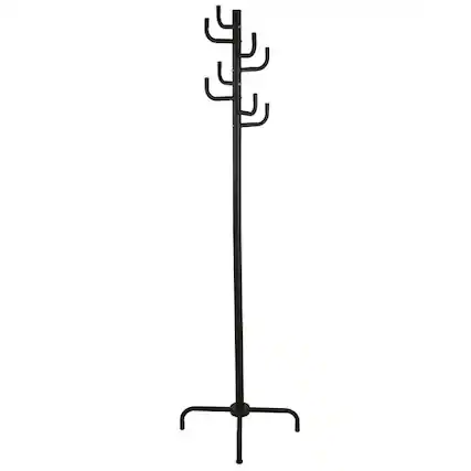 Front. SlickBlue - Space-Saving Metal Hall Tree Coat Rack with Hat Hooks - Black.