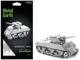 Model Kit American Sherman Tank (Moderate Difficulty) Steel Model by Metal Earth - Silver