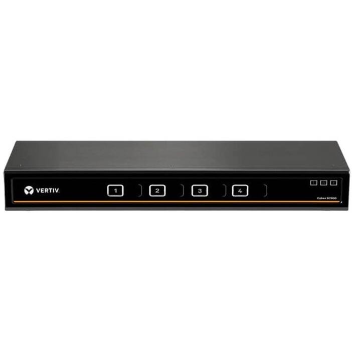 Front. Vertiv - Cybex SC900 Secure Desktop KVM Switch, Dual Head, 4 Port, Universal and DPP, NIAP Version 4.0 Certified (SC945DPH-400) - USB.