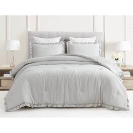 Hivvago - Full Size Grey Stone Washed Ruffled Edge Microfiber Comforter Set - Gray