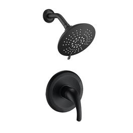 Boyel Living - 5 Spray Patterns 2.2 GPM 6 Inch Wall Mount Fixed Shower Head with Handle Trim and Valve - Matte Black