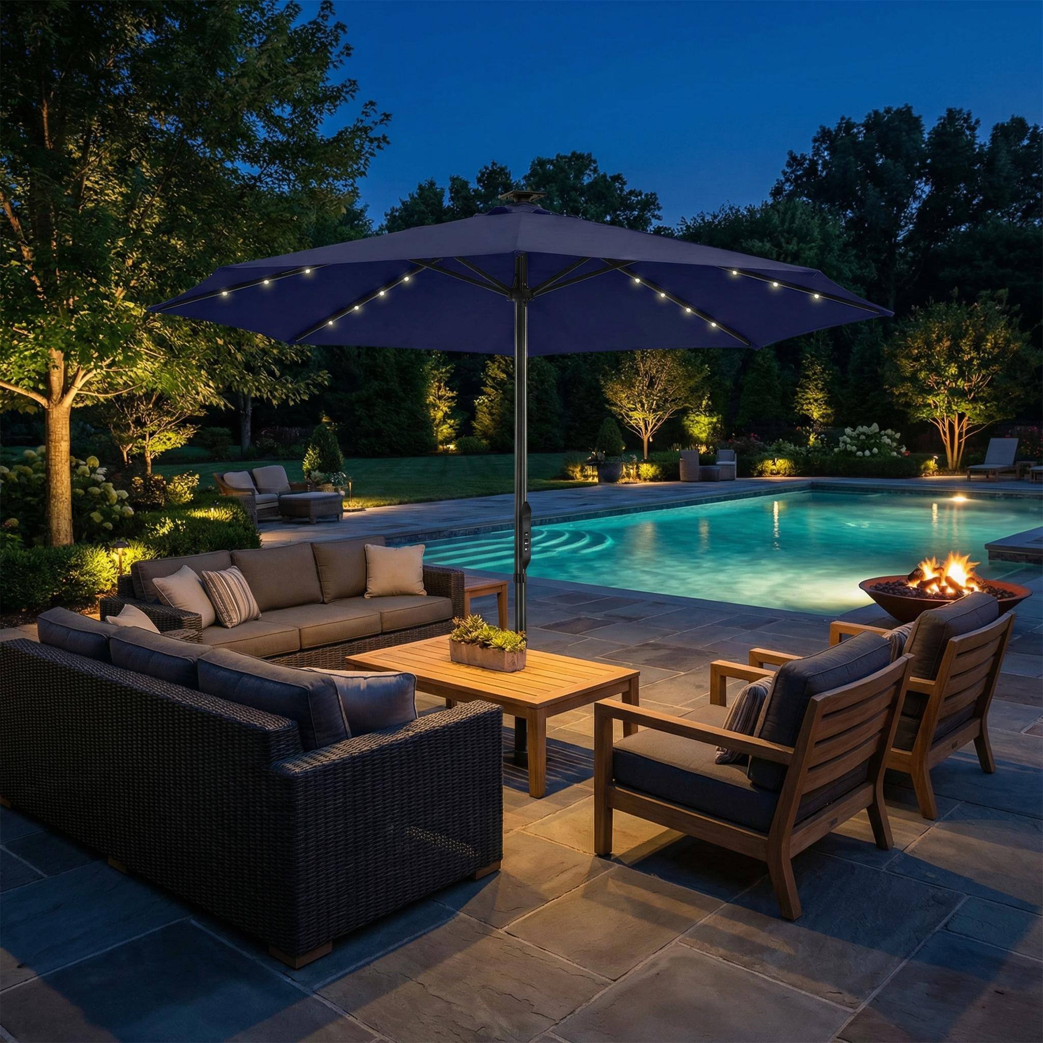 Alt View 2. Mondawe - 10ft Electric Patio Umbrella with Remote and LED Light - Navy.