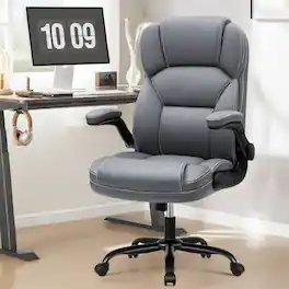 KERDOM - Ergonomic Office Chair with Flip-Up Arms, Swivel Computer Chair for Home Office & Gaming Chair, Adjustable Height, Tilt - Gray
