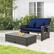 Alt View 1. Costway - Wicker Loveseat Sofa Set Patio Rattan Daybed with Ottoman & Retractable Side Tray - Mix Gray,Navy.