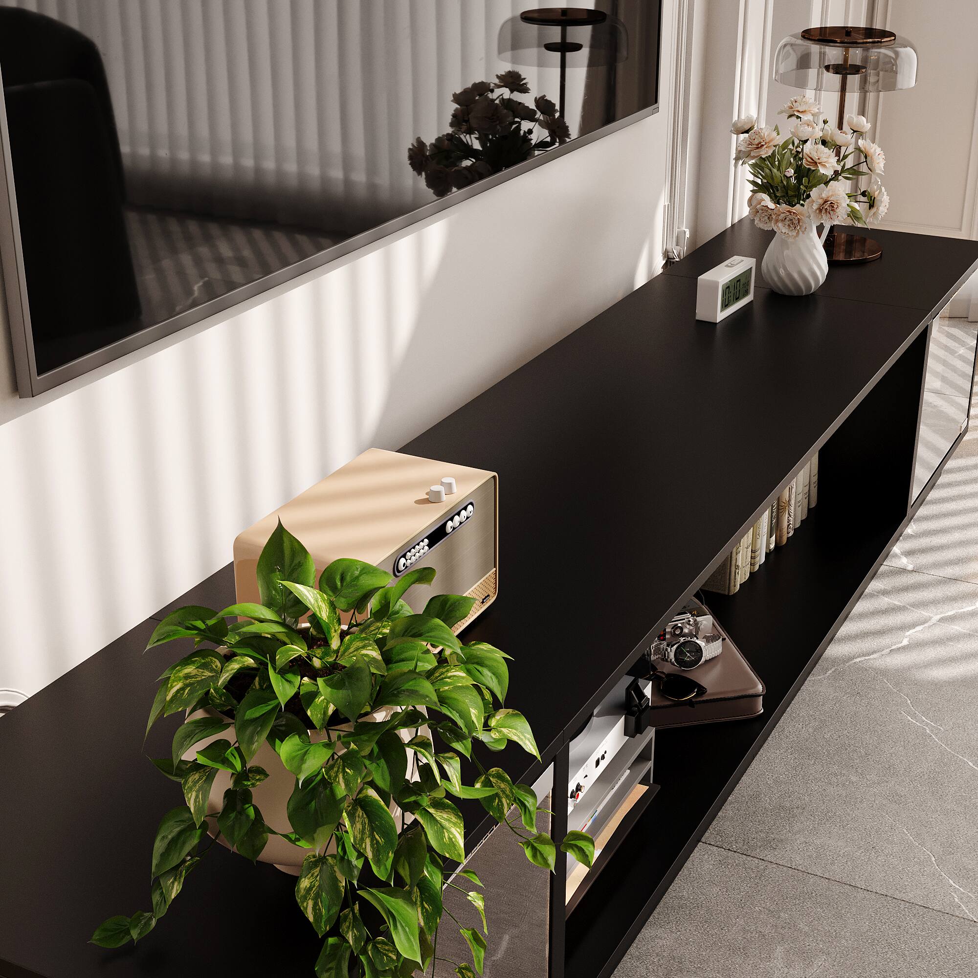 Alt View 2. Famapy - Famapy TV Stand with Glass Drawers, Fits Up to 80 - Inch TVs - Black.