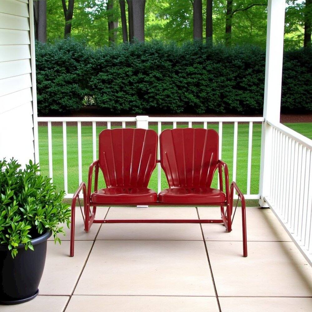 Alt View 2. Outdoor Escape - Red Outdoor Loveseat Glider – Retro Furniture Seating for Two People - Bright Red Gloss.