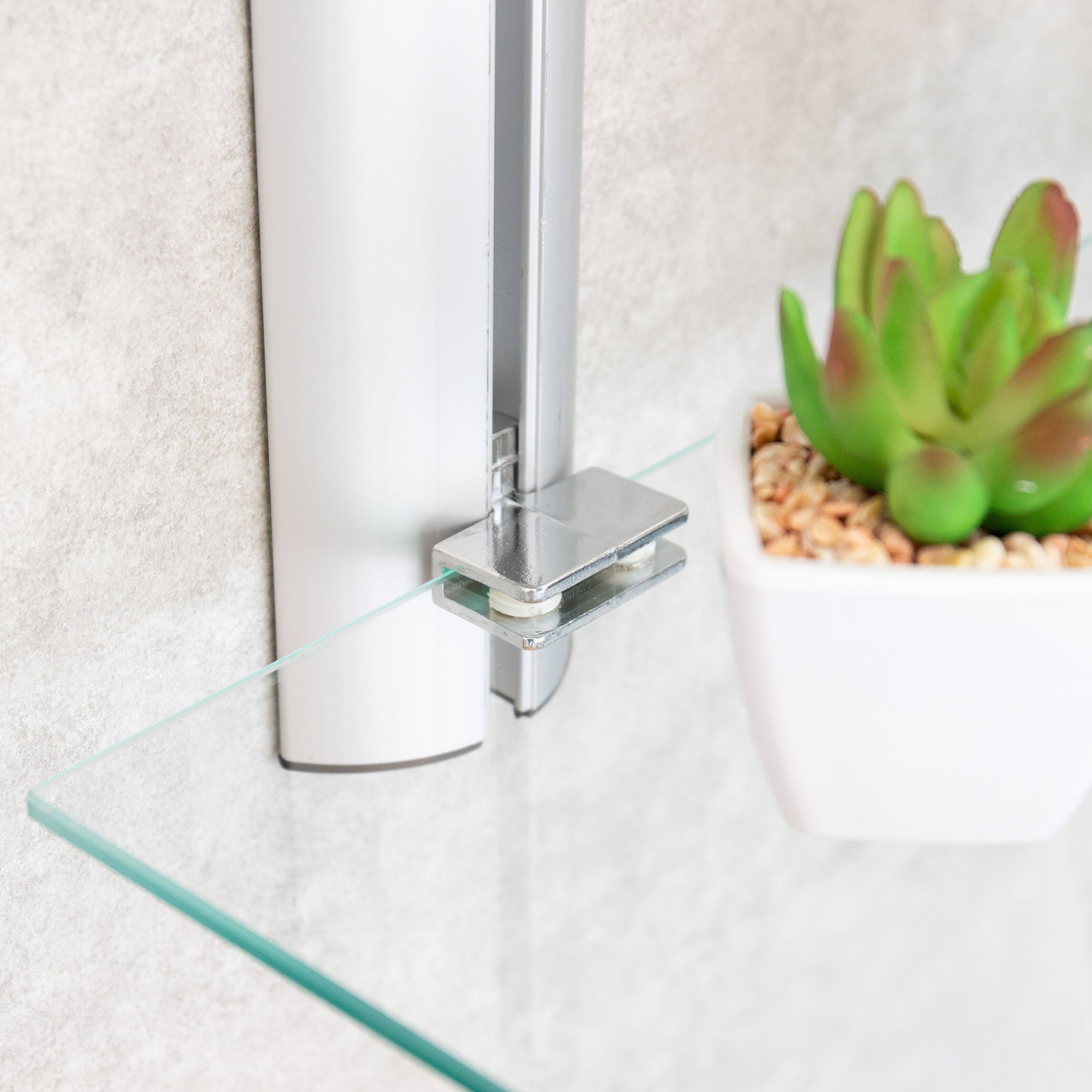 Alt View 2. Danya B - Wall-Mount 3-Tier Adjustable Glass Wall Shelves on Aluminum Bars - Silver.