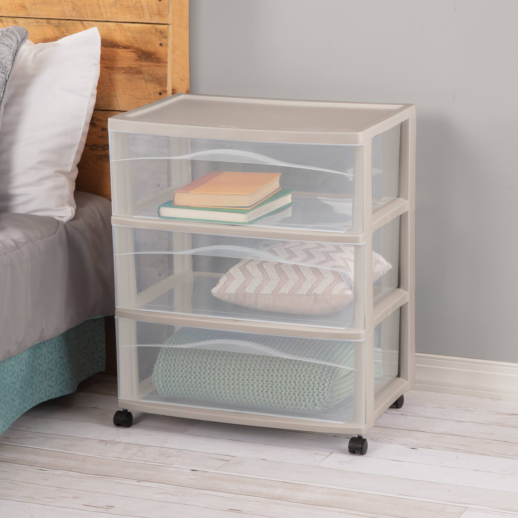 Alt View 2. Sterilite - Sterilite Wide 3 Drawer Storage Cart, Plastic Rolling Organization, Grey, 3 Pack - Grey.